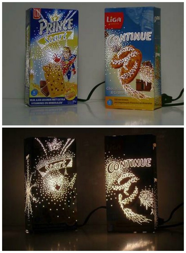 Luminária com pacote de cereal matinal